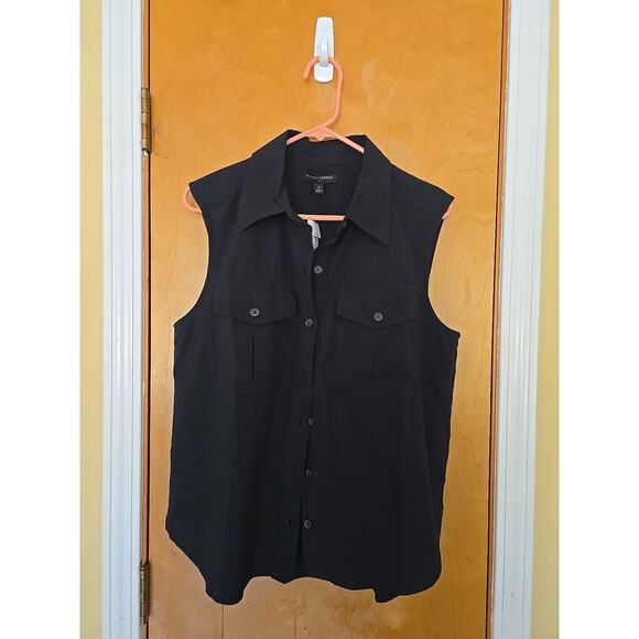 BANANA REPUBLIC Double Pocket Sleeveless Shirt-Black- NWT Women Medium - Picture 2 of 6